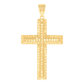 14Kt Yellow Gold Mens Nugget Cross Religious Charm Pendant